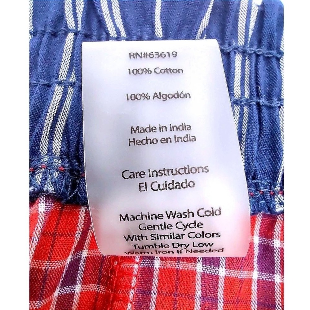 2 Cotton Sleep Shorts Womens XL Pajama Boxer Pockets Red Gingham & Blue Striped - Picture 11 of 11